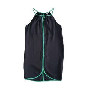 NWT Tori Richard Honolulu Silk Cocoon Dress Sleeveless Black Green Trim